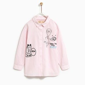 Zara pink and white striped shirt
